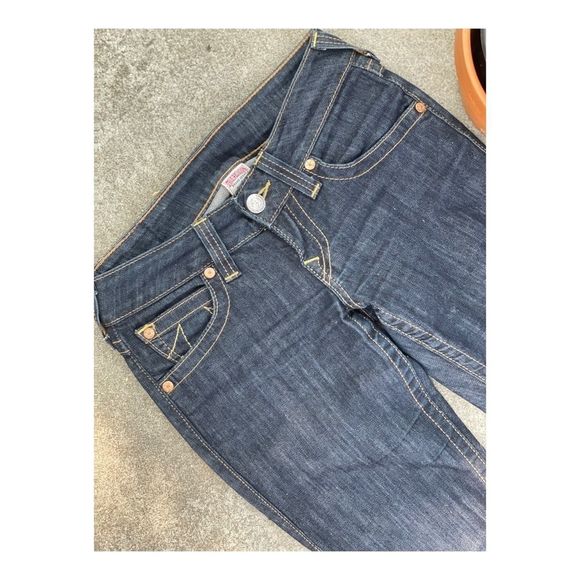 True Religion Jeans Y2K Low Rise Straight Dark Wash Boot Cut Flap Pockets Sz 26 - Picture 3 of 11